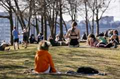 People are seen out in Hudson River Park, during the outbreak of the coronavirus disease (COVID-19) in New York City, U.S., March 27, 2020