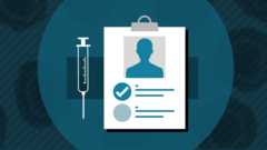 Gráfico de insignia azul que muestra una tarjeta de vacunación