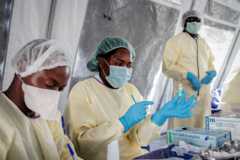Health workers in the vaccination room during the COVID-19 vaccination campaign on May 5, 2021 in Goma, Democratic Republic of Congo.