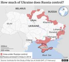 Map showing Russian control in Ukraine