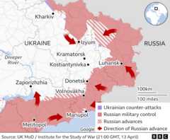 Χάρτης που δείχνει πού στοχεύουν τα ρωσικά στρατεύματα στην ανατολική Ουκρανία