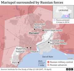 A map showing Russian military control around Mariupol