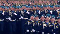 Russian soldiers parade through Red Square in Moscow