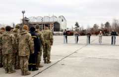 Volodymyr Zelensky, Ursula Von der Leyen, Giorgia Meloni, Justin Trudeau and Alexander De Croo pictured during a joint meeting in Hostomel