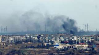 Smoke rises from strikes on the frontline city of Soledar, as Russia"s attack on Ukraine continues, as seen from Bakhmut, Ukraine, January 5, 2023.