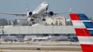 American Airlines flight 718, the first U.S. Boeing 737 MAX commercial flight since regulators lifted a 20-month grounding in November, takes off from Miami, Florida, U.S. December 29, 2020