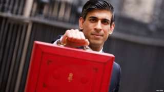Rishi Sunak outside 11 Downing Street with red budget box