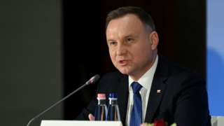 President Duda speaking at a European conference