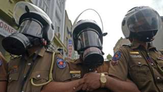 Sri Lankan police during protest in Colombo on 6 July 2022.