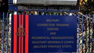 Sign outside the Ministry of Defence's Military Corrective Training Centre in Colchester