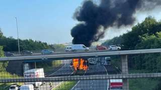 Lorry on fire on A1(M) near Bowburn