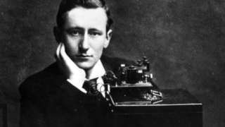 Guglielmo Marconi with wireless apparatus