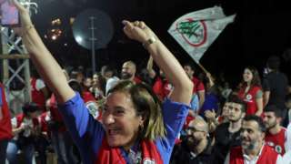 Supporters of the Christian Lebanese Force party celebrate in Beirut, Lebanon (15 May 2022)