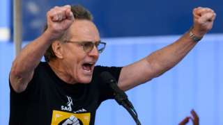 Actor Bryan Cranston speaks at a Sag-Aftra rally in New York City