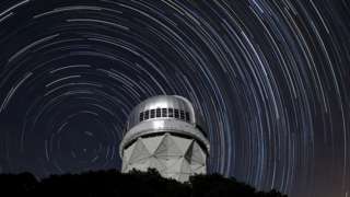 Star trails over the Nicholas U Mayall 4-meter Telescope on Kitt Peak National Observatory near Tucson, Arizona