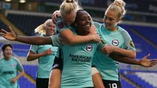 Danielle Carter celebrates her goal for Brighton