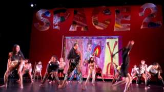 Stage of Leeds Playhouse during Space2's rehearsals