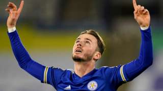 James Maddison celebrates scoring for Leicester against Southampton
