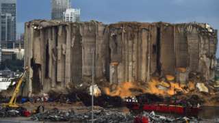 File photo from 4 November 2020 showing the silos at Beirut's port, which were destroyed by an explosion on 4 August