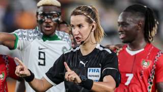 Bouchra Karboubi refereeing during the Nigeria vs Guinea-Bissau game at the 2023 Africa Cup of Nations