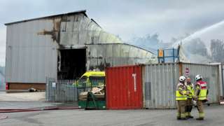 Fire crews at the scene of the fire at an industrial unit fire in Motherwell Way, Thurrock