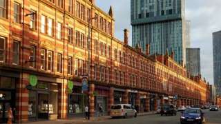 The old and new buildings on Deansgate in Manchester's centre