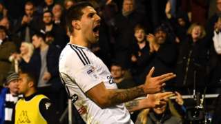Aleksandar Mitrovic celebrates scoring Fulham's second goal against Leeds
