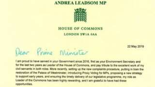 Andrea Leadsom's resignation letter