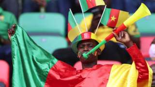 A Cameroon fan at the Olembe Stadium in Yaounde