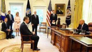 Serbian leader Vucic facing President Trump in White House