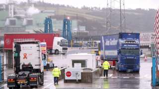 Trucks arriving at Larne in County Antrim