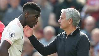 Paul Pogba (left) and Jose Mourinho