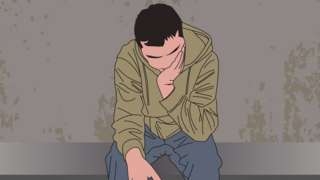 illustration of a young man with head in hands