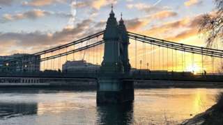 The Hammersmith Bridge at sunrise