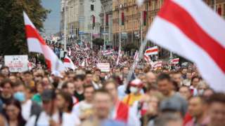 Protesters in Minsk, 6 September