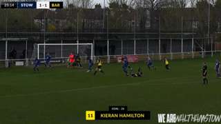 Kieran Hamilton scores during a match on Saturday