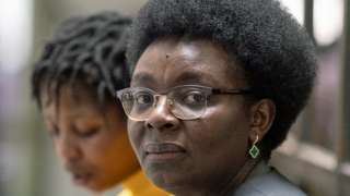 Opposition politician Victoire Ingabire looks on at the High Court in Kigali, Rwanda - 13 March 2024