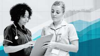 Two female NHS staff in discussion