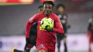 Ghanaian Isaac Atanga in action for Danish top-flight side Nordsjaelland