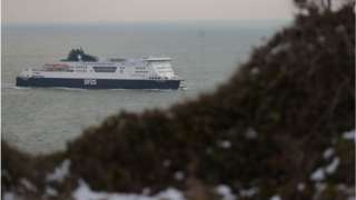 A cross-channel ferry arrives at the port of Dover