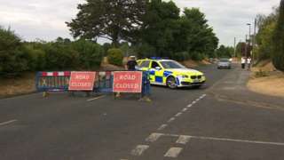 Police car and road closure in Weston Road