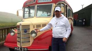 Nick Taylor with his Bedford OB coach in Shetland