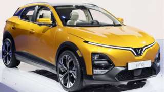 The Vinfast VF6 all-electric vehicle is on display at the 2022 Los Angeles Auto Show.