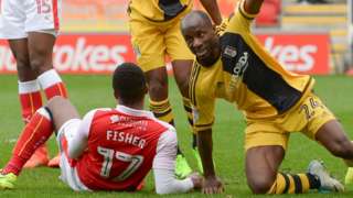 Fulham's Sone Aluko celebrates his goal against Rotherham