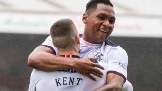 Rangers' Ryan Kent and Alfredo Morelos celebrate