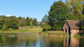 The boathouse by the lake on the Dudmaston Estate, near the Shropshire village of Quatt