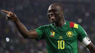 Vincent Aboubakar celebrates a goal for Cameroon