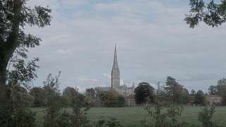 Buildings framed with tree branches