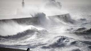 Stormy conditions at Newhaven in March 2021