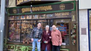 Beryl Hankin along with Colin Harrison and Tony Smith outside the Darlington shop